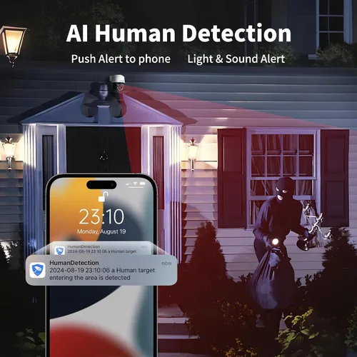 Vista 4 de Cámara domo POE PTZ de 5 MP para exteriores, 2592 × 1944 HD, inclinación de 355° Pan 90°, detección humana AI y seguimiento automático, visión