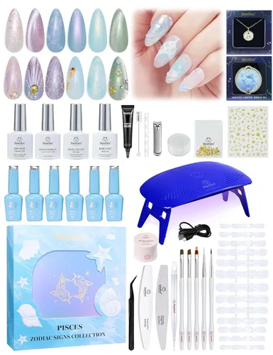 Vista 10 de Beetles - Kit de esmalte de uñas de gel para uñas del 4 de julio con luz UV, 6 colores, rojo, blanco, azul, juego de regalo de uñas para el Día