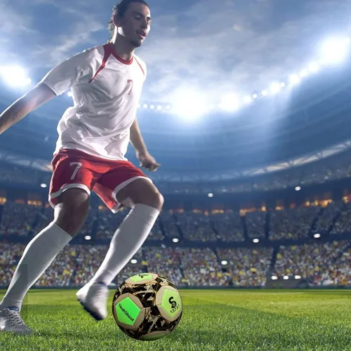 Vista 6 de Balón de fútbol holográfico tamaño 5, fútbol reflectante, bola de fútbol que brilla en la oscuridad, pelota de fútbol de cuero compuesto reflectante