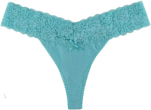 Vista 5 de UWOCEKA - Tangas de algodón para mujer variedad de tangas de encaje 10 unidades de bragas Tanga