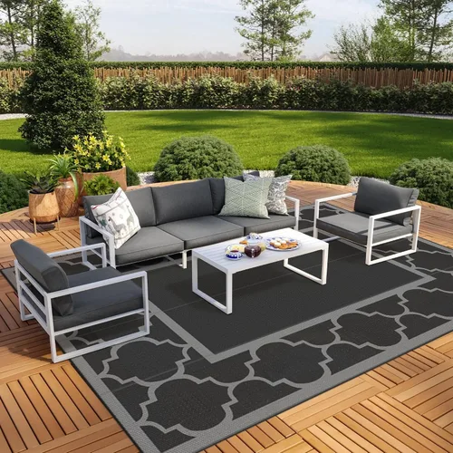 Vista 45 de GENIMO - Alfombra para exteriores de 8 x 10 pies, para patio, espacios amplios, impermeable, de pajillas de plástico, alfombra reversible
