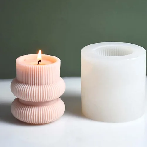 Vista 3 de Molde de silicona para velas a rayas de barril Molde de jabón para velas de pilar geométrico, molde de fondant, molde para hornear pastel