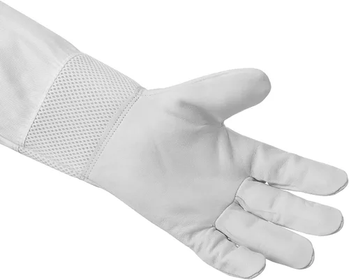 Vista 4 de Honey Keeper Guantes de apicultura - Piel de cabra con manga de lona ventilada y puño elástico