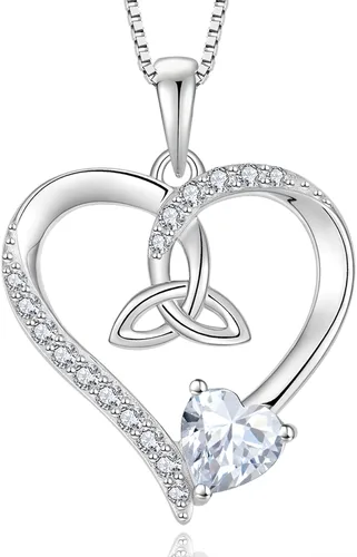 Vista 37 de Collar de corazón con nudo celta de plata de ley 925, collar con colgante para mujer, joyería de piedra natal