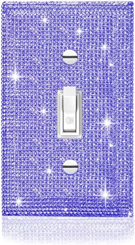 Vista 8 de Placa decorativa de interruptor de luz con diamantes de imitación brillantes en rosa y plata, cubierta de placa de pared con diamantes de imitación
