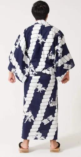 Vista 2 de Tokyoin yukata tradicional de algodón hecho en Japón, bata, (pijama kimono japonés) cómodo, unisex, diseño con obi