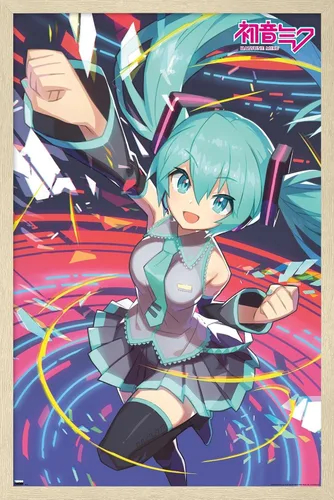 Vista 7 de Hatsune Miku - Póster de pared con puño, 22.4 pulgadas de largo x 14.7 pulgadas de ancho, versión enmarcada de madera de granero