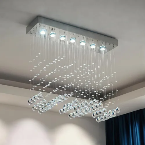 Vista 10 de Candelabro Rectangular Moderno de Onda Dorada para Comedor Sobre Mesa, Lámpara de Techo Elegante de 6 Luces Tipo Gota de Lluvia para Isla de Cocina