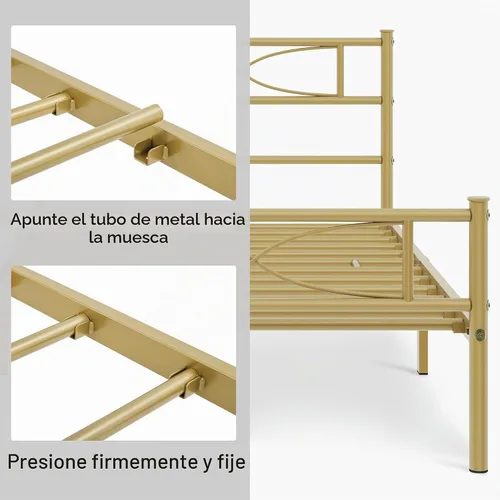 Vista 5 de Yaheetech Base de cama de metal individual, base de cama con plataforma, base de colchón con cabecera y estribo de diseño curvo, soporte resistente