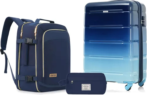 Vista 129 de Merax 3 piezas expandible ABS Hardshell equipaje Sets Spinner Wheel Maleta TSA Lock Suit Case, Apertura frontal negra, Juego de 2 piezas, Maleta