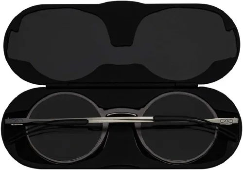 Vista 3 de ThinOptics Frontpage Manhattan - Gafas de lectura y funda de aluminio Milano, Marrón Estuche regular/marrón redondo