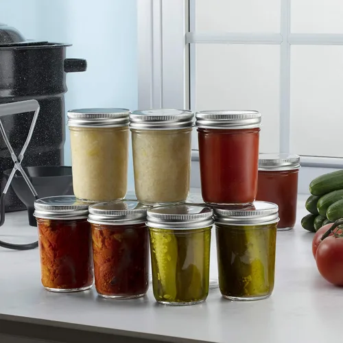 Vista 2 de Tarros de vidrio de boca regular, tarros de vidrio de 8 onzas (236.59 ml) con tapas de metal plateado herméticas para preparación de comidas
