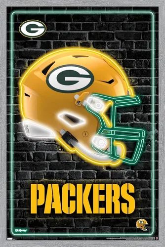 Vista 13 de NFL Green Bay Packers - Póster de pared con casco neón 23, 22.4 pulgadas de largo x 14.7 pulgadas, versión enmarcada de madera de granero