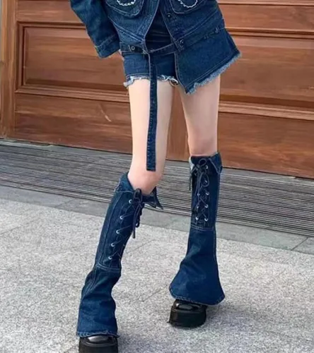 Vista 2 de Sexybody Calentadores de piernas para mujeres y niñas, Y2K Kawaii Cool Goth acampanados calentadores de piernas Gyaru punk pierna larga, holgados