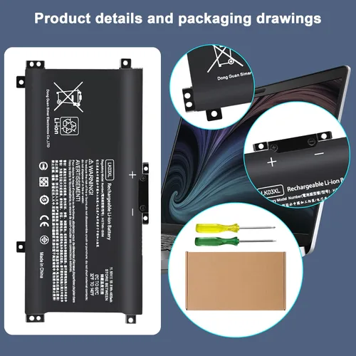 Vista 3 de LK03XL L09281-855 916814-855 Batería compatible con HP Envy X360 Convertible 49.2 ft-cn0011dx 49.2 ft-cn0012dx 15-cn0xxx 49.2 ft-cp0xxx 17-bw 55.8