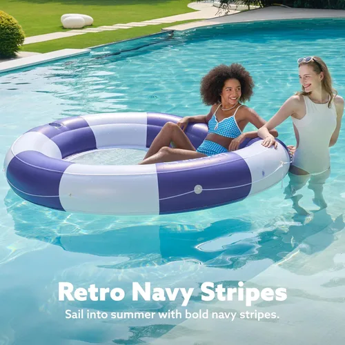 Vista 2 de SLOOSH Flotador inflable para piscina con malla, flotadores de piscina de 80 x 80 pulgadas, doble anillo redondo para adultos, balsa flotante