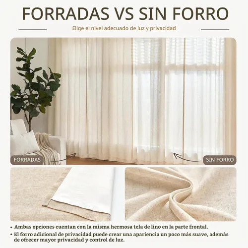 Vista 2 de Jinchan - Cortinas de lino texturizadas para sala de estar, con ojales en la parte superior; juego de cortinas ideal para dormitorio, sala de estar