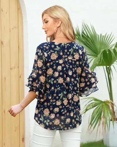 Vista 4 de VALOLIA Blusas de manga 34 para mujer, blusas elegantes y casuales de negocios de doble capa