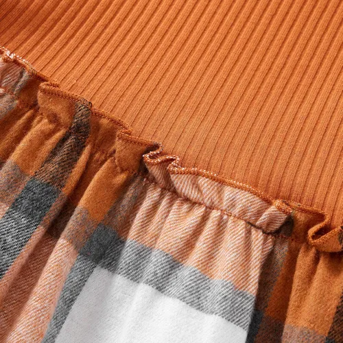 Vista 3 de Ropa para niña pequeña, vestido de otoño e invierno, vestido de franela a cuadros, vestido de fiesta con lazo para niñas con diadema