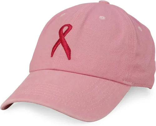Vista 4 de Trendy Apparel Shop Breast Cancer Wareness Small Pink Ribbon Embroidered Pigment Dyed Cotton Cap Black