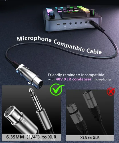 Vista 2 de PUPGSIS - Mezclador de audio para juegos, interfaz de audio para PC, interfaz de micrófono dinámico TRS de 1/4 pulgadas, tablero de sonido