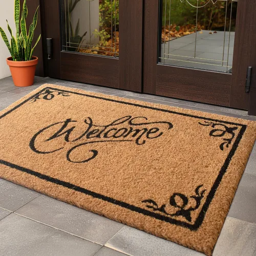 Vista 26 de LuxUrux Alfombra de Fibra de Coco de Bienvenida - Respaldo Extra Resistente, 17'' x 30'' Alfombra Natural para Puerta - Fácil de Limpiar, Hermoso