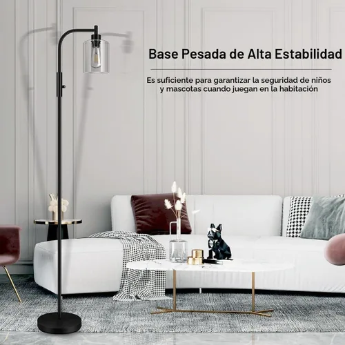 Vista 5 de Lámpara de pie regulable BoostArea, lámpara de pie con pantalla de vidrio, bombilla LED de 6 W incluida, lámpara de pie moderna, lámpara LED