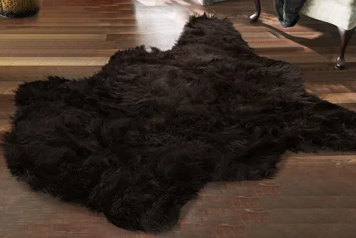 Vista 10 de Alfombra de piel sintética suave y sedosa, 2 x 4 pies, alfombra negra esponjosa fabricada en Francia, alfombra de piel de oveja, alfombra lanuda