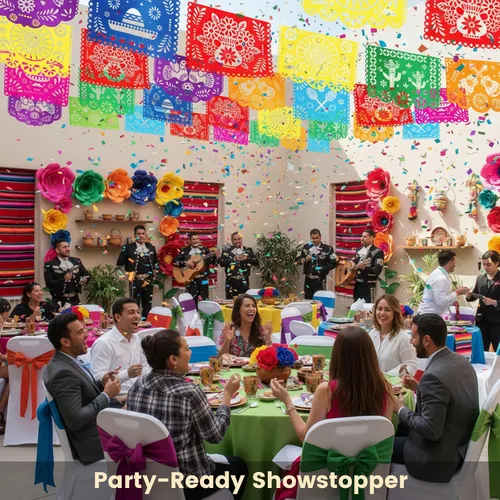 Vista 2 de DomeStar Paquete de 3 Pancartas de Fiesta Mexicana, 54 Pies Papel Picado Guirnalda de Banner de Fiesta para Cinco de Mayo Día de los Muertos