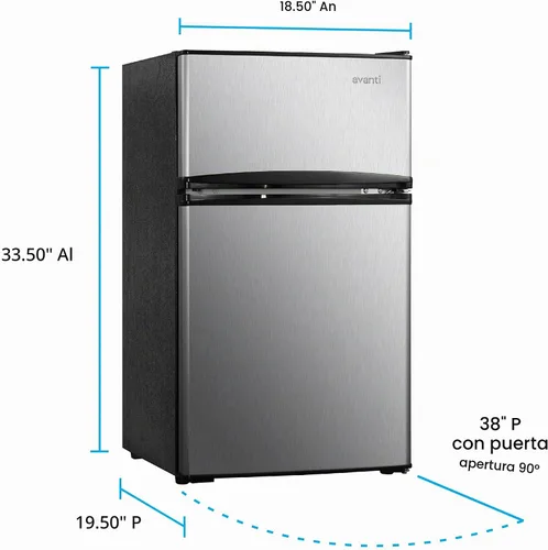 Vista 4 de Avanti Refrigerador compacto de 3.1 pies cúbicos con congelador, estantes de vidrio ajustables, puerta reversible, descongelación automática Negro
