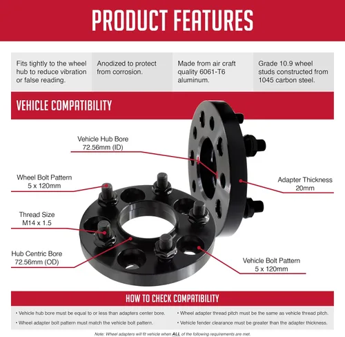 Vista 2 de Wheel Accessories Parts 2 espaciadores de rueda centrados en buje 5 en 4.724 in 0.197x4.724 in 0.787 in grueso 2.857 in Hub M14x1.5 14x1.5 rosca