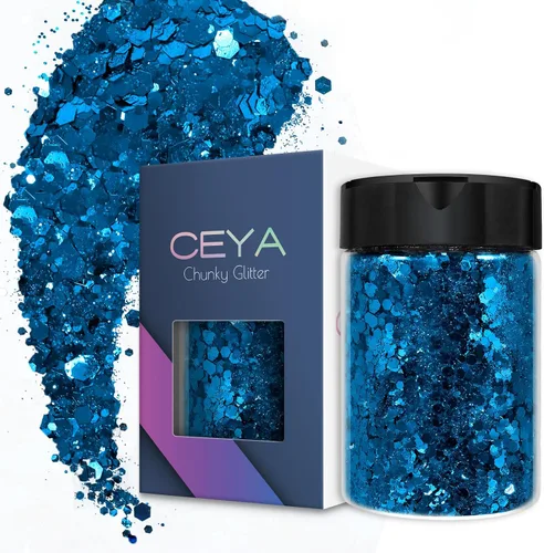 Vista 13 de Ceya Juego de purpurina gruesa de 32 colores, 11.28 onzas/11.29 oz de purpurina para manualidades en polvo mezclado con copos gruesos y finos cada