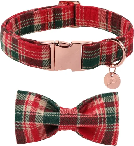 Vista 9 de Collar de Navidad para perro con pajarita, collar de Navidad para cachorros, hembras, machos, perros o gatos, collares con lazo con hebilla de metal
