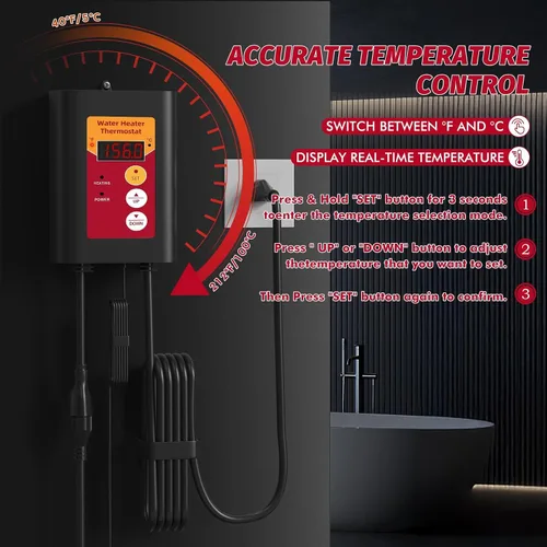Vista 6 de Calentador de agua totalmente sumergible de 1500 W para piscina, bañera de hidromasaje eléctrica portátil y piscina de tierra calentador de agua