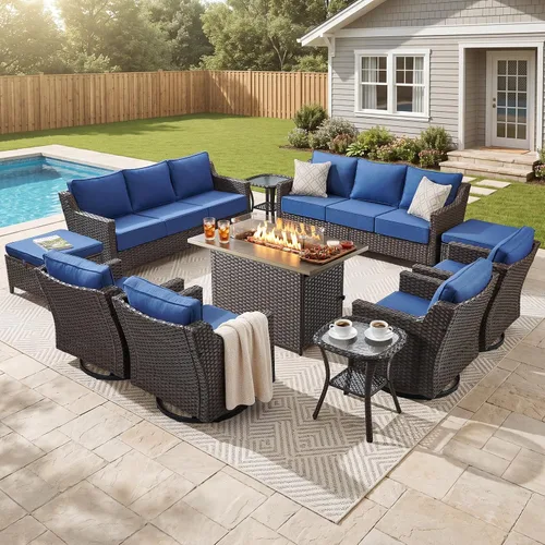 Vista 16 de Belord Sofá de patio exterior acolchado de 3 asientos de lujo de 6 pulgadas Cojín de mimbre marrón/beige de 6 pulgadas
