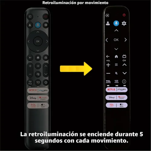 Vista 4 de Reemplazo para control remoto TCL, para control remoto TCL Google TV, universal, retroiluminación de movimiento, control de voz y Bluetooth, Google