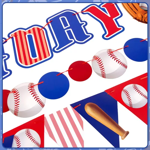 Vista 5 de Decoraciones de fiesta de béisbol preencordadas con concesiones y pancartas para el día del juego, suministros de fiesta de béisbol de feliz