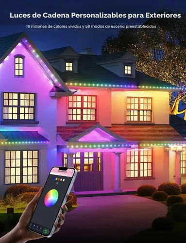 Vista 4 de Luces de Navidad Inteligentes, C9 RGB de 66 pies, 100 luces LED de fresa conectables, control remoto de aplicación, sincronización de música, luz