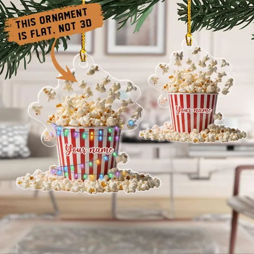 Vista 2 de Adorno de Navidad personalizado de máquina de palomitas de maíz 2025, caja de palomitas de maíz plana 2D, decoración de árbol, regalo único