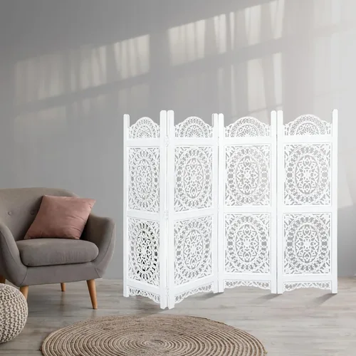 Vista 14 de Lightnpro - Divisor plegable con bisagras de madera con diseño de corazón de madera, 4 paneles con diseños intrincadamente tallados, premontado