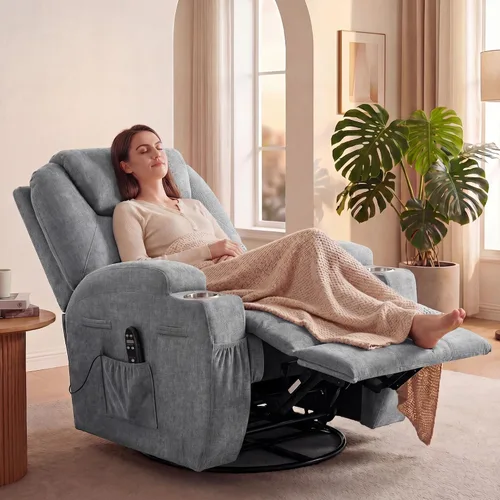 Vista 2 de JUMMICO Pequeño sillón reclinable giratorio con masaje