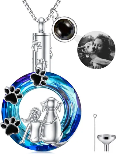 Vista 16 de Collar de urna de plata de ley para cenizas, recuerdo conmemorativo para perros, gatos y mascotas