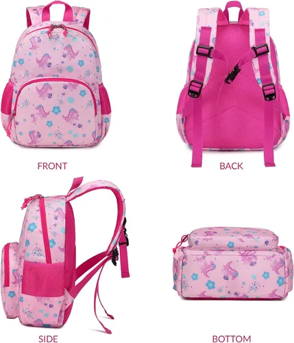 Vista 4 de Ryushoyo Mochila infantil para niños y niñas, mochila para niños y niñas, para jardín de infantes, 2 tamaños con correa para el pecho, Dinosaurio
