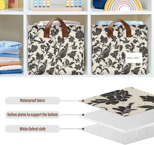 Vista 6 de Victorian Hand Sketch Flowers Large Storage Baskets Storage Containers with Handles Book and Clothes Living Room for Organizing Closet Shelf cajas