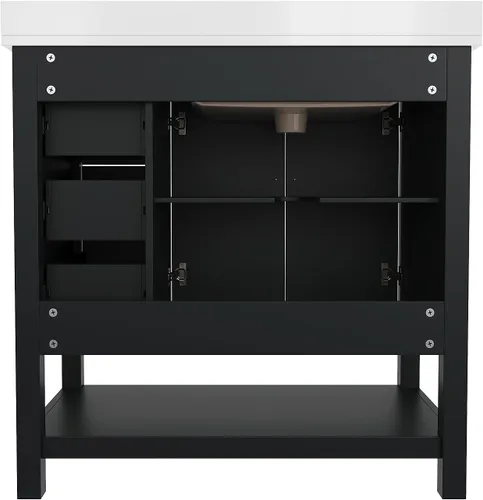 Vista 5 de Flash Furniture Vega - Tocador de baño con lavabo de 36 pulgadas, armario de almacenamiento con puertas de cierre suave, estante abierto y 3