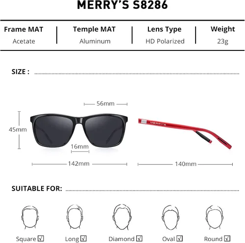 Vista 2 de MERRYS Gafas de sol polarizadas para mujer de aluminio para conducir rectangulares para hombres y mujeres