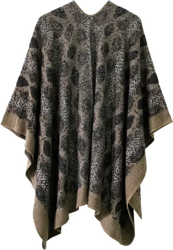 Vista 2 de Chal estilo poncho con frente abierto con patrón vintage, capa para mujer