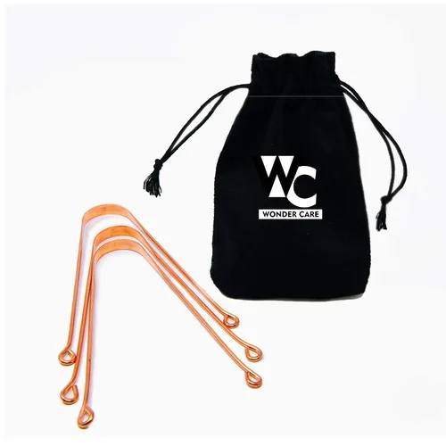Vista 2 de Wonder Care - Paquete de 12 raspadores/limpiador de lengua 100% cobre ayurvédico para una higiene oral óptima
