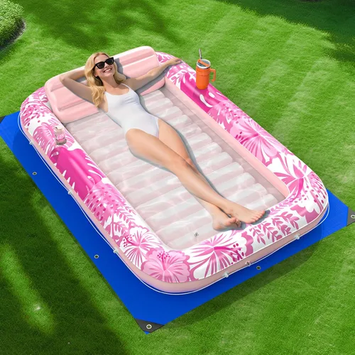 Vista 10 de Flotador inflable para tumbona de piscina, 70 x 46 pulgadas, flotadores de piscina para adultos con almohada, flotador de balsa para bañera Azul