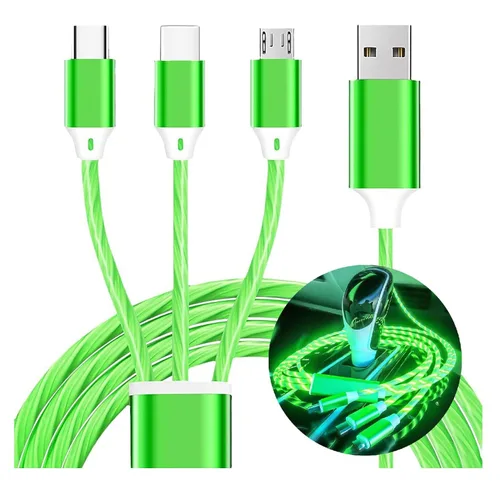 Vista 8 de Cable de carga 3 en 1, cable de carga LED múltiple, cable de carga iluminado, cable USB 3A, compatible con la mayoría de teléfonos inteligentes